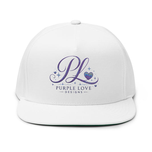 Embroidered Flat Bill Cap - 'Purple Love' Logo Snapback