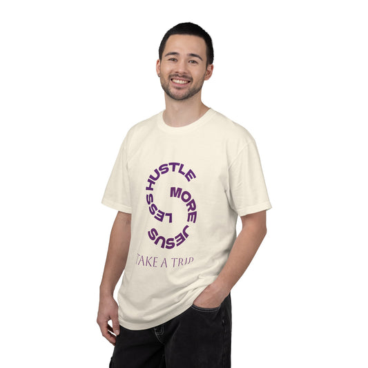 T-Shirt — "Hustle Less, More Jesus" Spiritual Graphic Tee (Take a Trip)