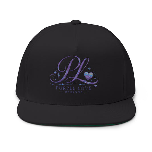Embroidered Flat Bill Cap - 'Purple Love' Logo Snapback